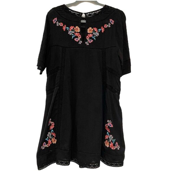Free People Black Embroidered Lace Gauzy Mini Dress Perfectly Victorian S Boho - Picture 5 of 11